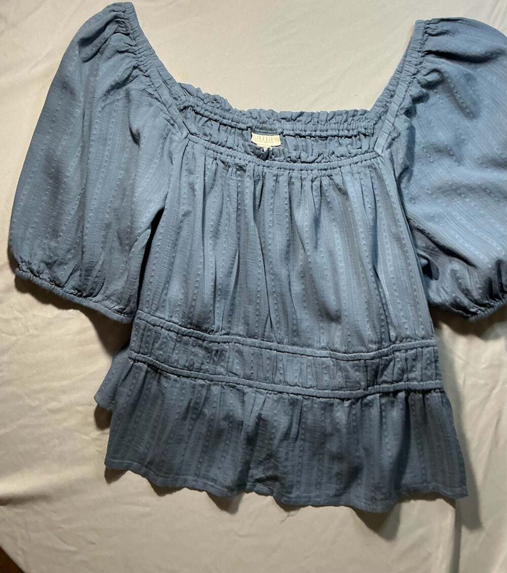 a.n.a a new approach blue square neck puff sleeve peplum top Womens 1X